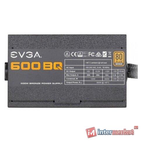 Блок питания ATX 600W EVGA 600 BQ, 12sm fan, 20+4/24+4/24+4+4/24+8, 6SATA, 3Molex. 2x6+2p PCI-E, ATX